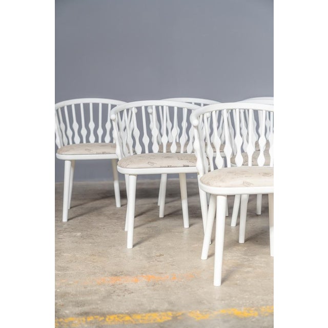 Painted Beech Chairs with Padded Fabric Seats, 1970s, Set of 6 For Sale - Image 3 of 18
