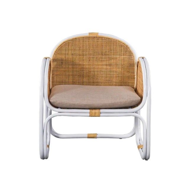 Mid-Century Modern Matthew Izzo Home Hampton Chair Rattan With Cushion For Sale - Image 3 of 6