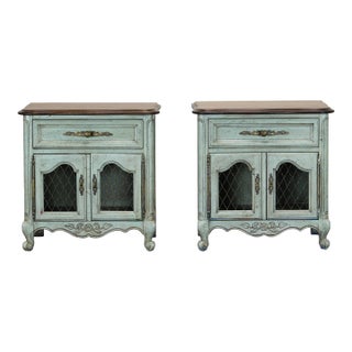 Vintage French Provincial Mint Green Nightstands, a Pair For Sale