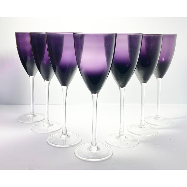 Vintage Deep Purple Amethyst Tall 7 Wine or Water All Purpose Glasses 10 1/2” 16oz Excellent condition. No chips, cracks,...