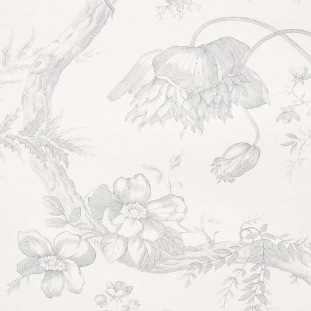 Contemporary Schumacher Toile De Fleurs Wallpaper in Grisaille For Sale - Image 3 of 4