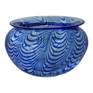 Vintage Murano Blue Swirl Cenedese Art Glass Vase