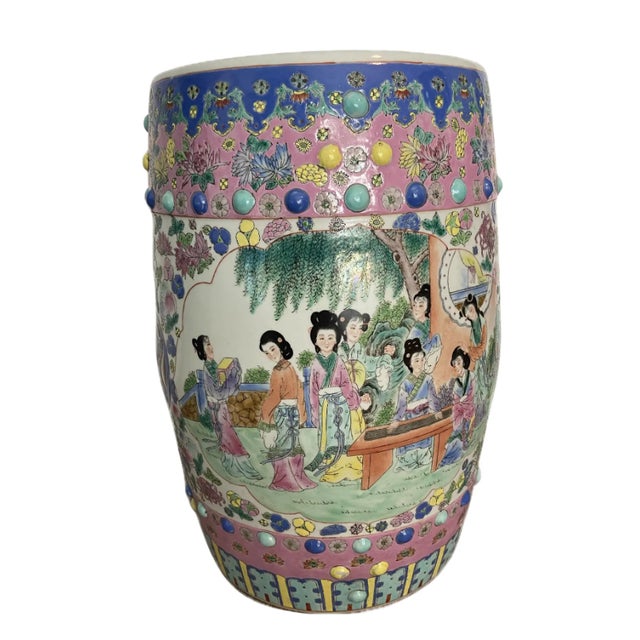 Qing to Republic Period Famille Rose Porcelain Garden Stool- 1880's For Sale