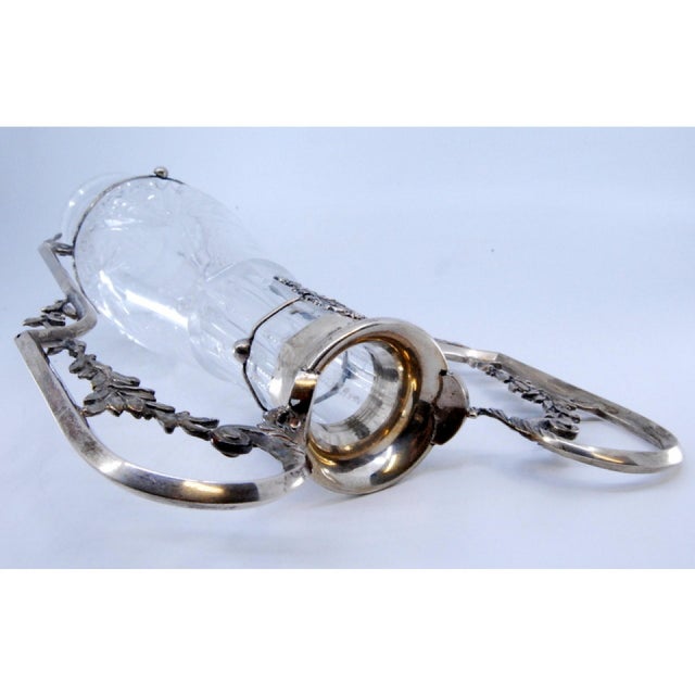 Cut Glass Jug with Silver Structure, Neck and Handles with Floral Motifs For Sale - Image 4 of 10