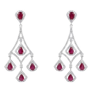 Natural Ruby 3.61cts & Diamond 1.27cts Earring in 14k Gold For Sale