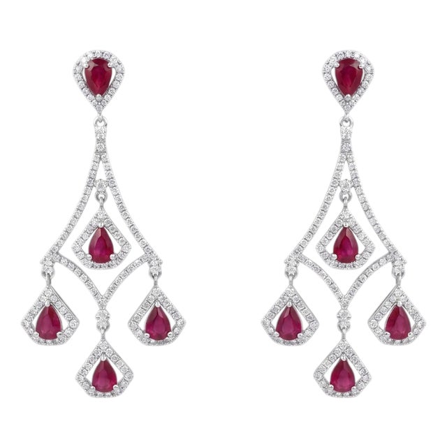 Natural Ruby 3.61cts & Diamond 1.27cts Earring in 14k Gold For Sale