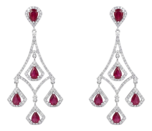 Natural Ruby 3.61cts & Diamond 1.27cts Earring in 14k Gold