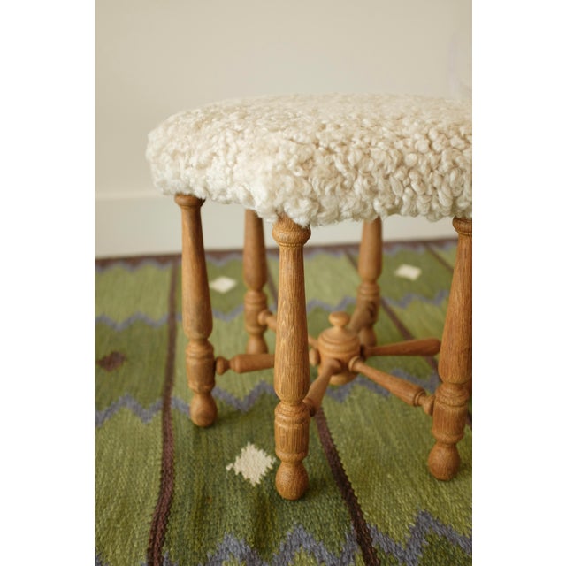 1950s Scandinavian Modern Sheepskin Stool For Sale - Image 4 of 6