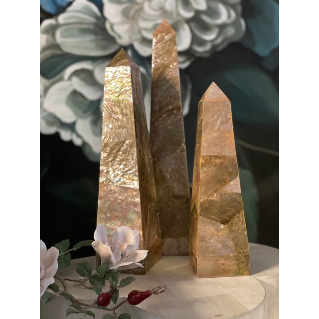 Contemporary Pink Shell Obelisks - Set of 3 For Sale - Image 3 of 4