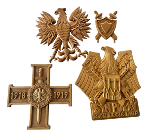 Wooden Eagle, Cross and Shield Sculptures, 1910s, Set of 4