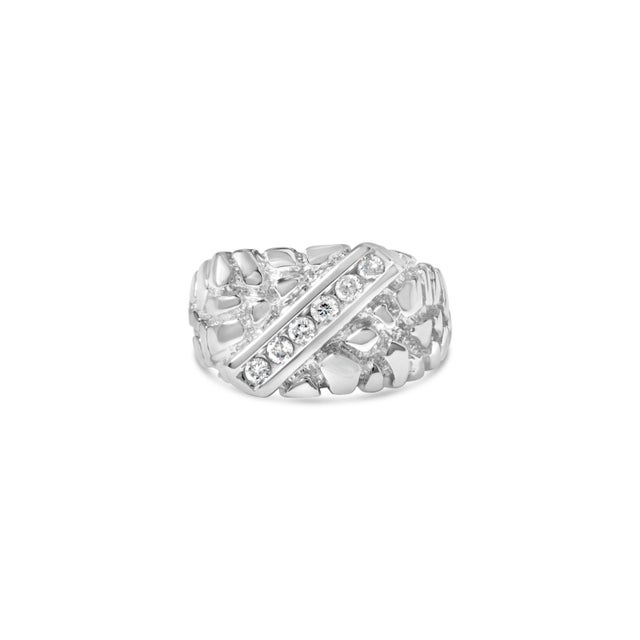 Haus of Brilliance .925 Sterling Silver 1/3 Diamond 6 Stone Rectangle Nugget Gents Ring - Size 11 For Sale - Image 4 of 6