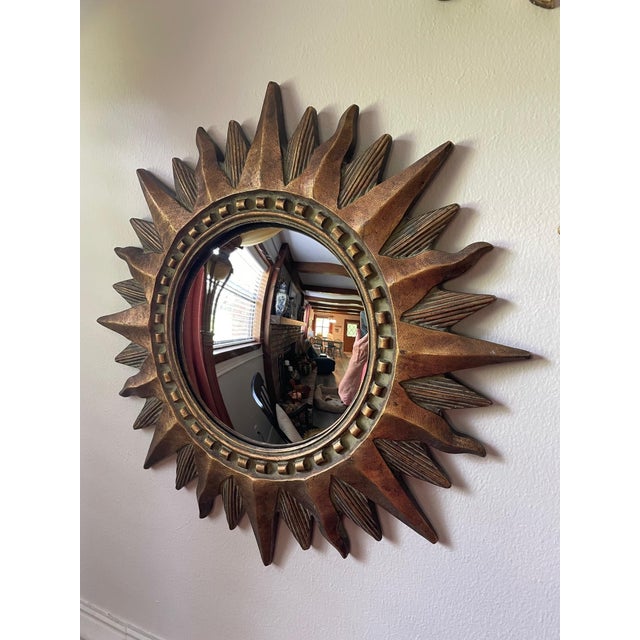 1970s Mid Century Modern Coppery Convex Sunburst Wall Mirror For Sale - Image 10 of 12