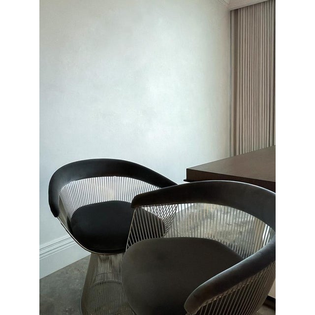 Black Platner Armchairs in Steel and Velvet by Warren Platner for Knoll, USA, 1960s, Set of 4 For Sale - Image 8 of 18