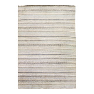 Modern Apadana's Safi Collection Handmade Stripe Designed Wool Rug For Sale