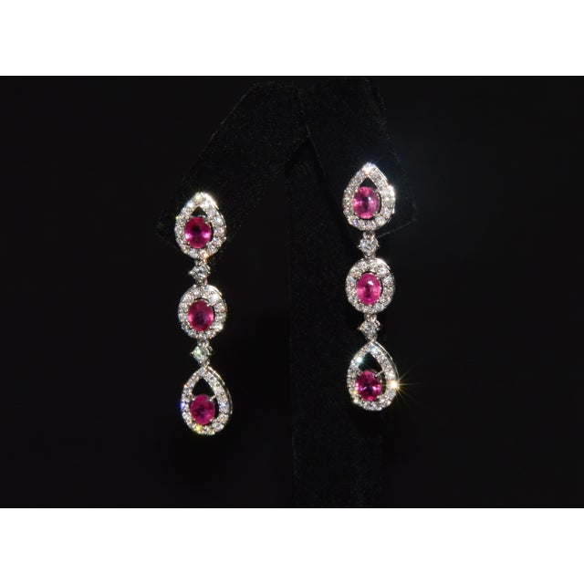 Late 20th Century Pair of Gia 3.99ctw Natural Burma Ruby & Diamond 18k White Gold Dangle Earrings For Sale - Image 10 of 13