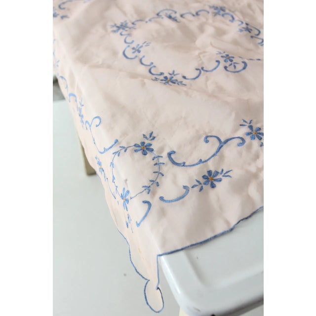 Mid 20th Century Vintage Art Nouveau Pink Table Cloth With Embroidery For Sale - Image 5 of 7
