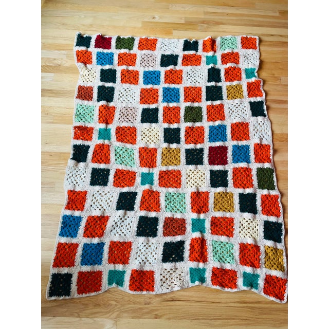 Vintage Hand Crochet Afghan Blanket For Sale - Image 9 of 9