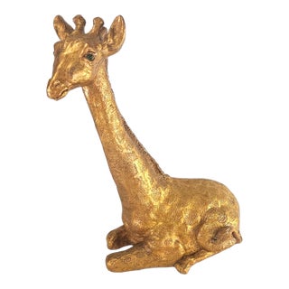 Hollywood Regency Gilt Chalkware Giraffe Sculpture 25.5" For Sale