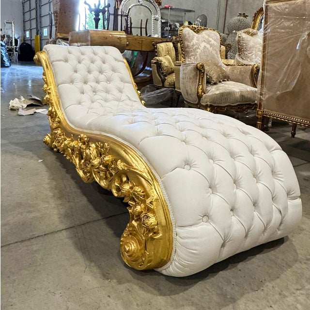 Rococo Chaise Lounge Leather White Rococo Style For Sale - Image 3 of 6