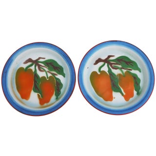 French Country Enamel Pepper Plates - a Pair For Sale