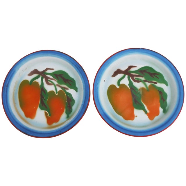 French Country Enamel Pepper Plates - a Pair For Sale