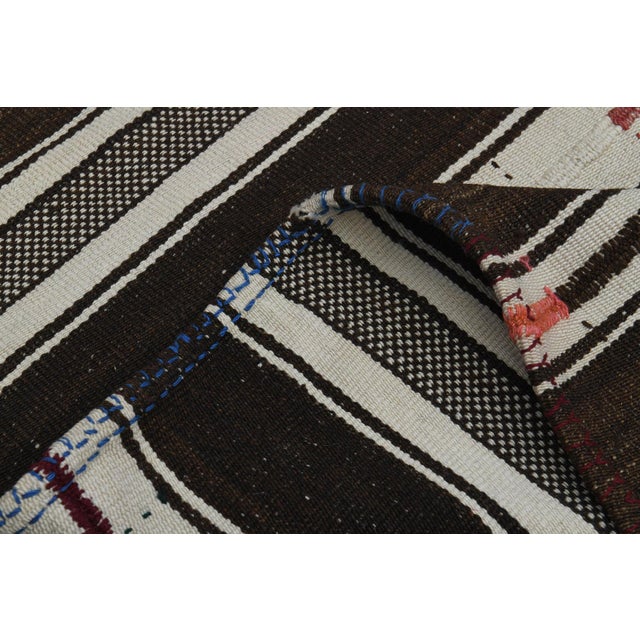 Beige Brown Bold Striped Antique Vintage Oushak Wool Kilim Rug For Sale - Image 11 of 11