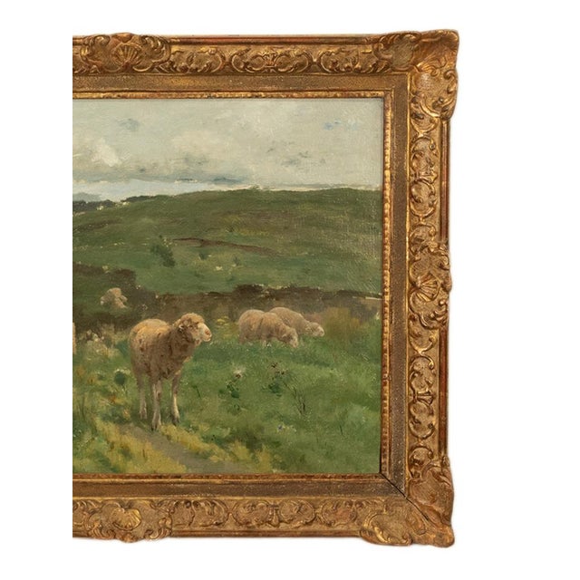 19thC Oil on Canvas French Pastoral Realism Barbizon School Landscape Painting by Harry Thompson, 1885 For Sale - Image 10 of 18