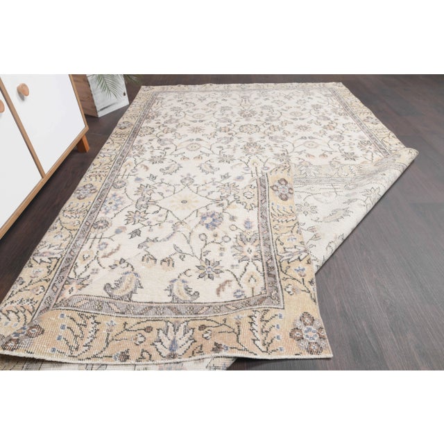 Vintage Turkish Oushak Handmade Wool Cotton Beige Area Rug For Sale - Image 9 of 11