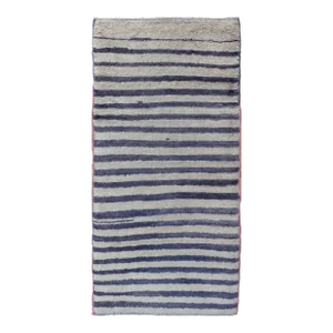 Antique Angora Tulu Carpet With Stripe Pattern Light Taupe & Navy Blue. Turkish Tulu