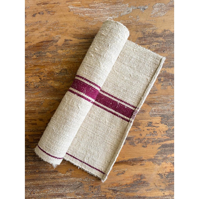 Antique Hungarian Linen Textile with Red Stripe For Sale - Image 5 of 5