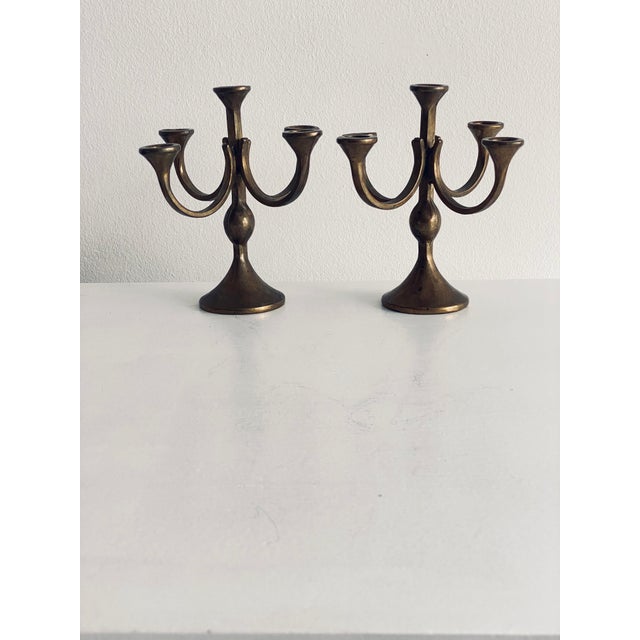 Mid-Century Modern Brass Candlesticks in Brass, Set of 2 For Sale - Image 10 of 12