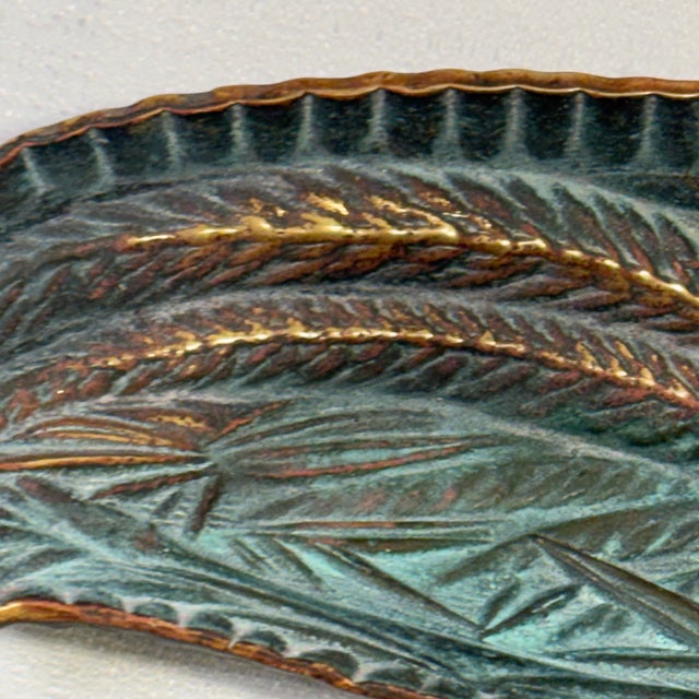 Verdigris 1948 Virginia Metalcrafters Brass Pheasant Tray, Verdi Finish For Sale - Image 8 of 12