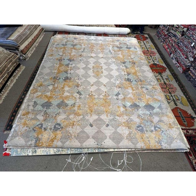 Abstract Large Abstract Wool Rug, Handmade in Nepal, 10x14 For Sale - Image 3 of 5