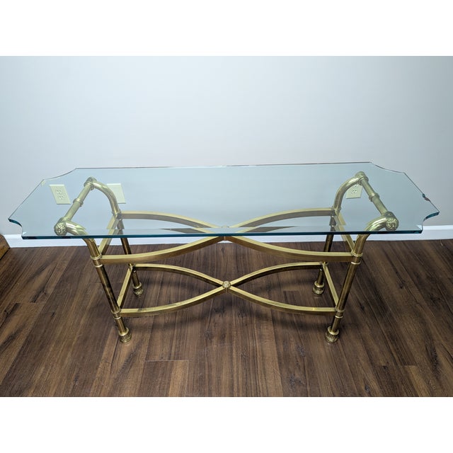 La Barge Vintage Brass Console Table w/ Glass Top – Hollywood Regency Vintage La Barge brass console table with glass top...