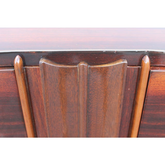 Brown 1930's Grand French Art Deco Jules Leleu Style Palisander With Mother of Pearl Mermaid Inlaid Buffet/ Sideboard/ Credenza For Sale - Image 8 of 12