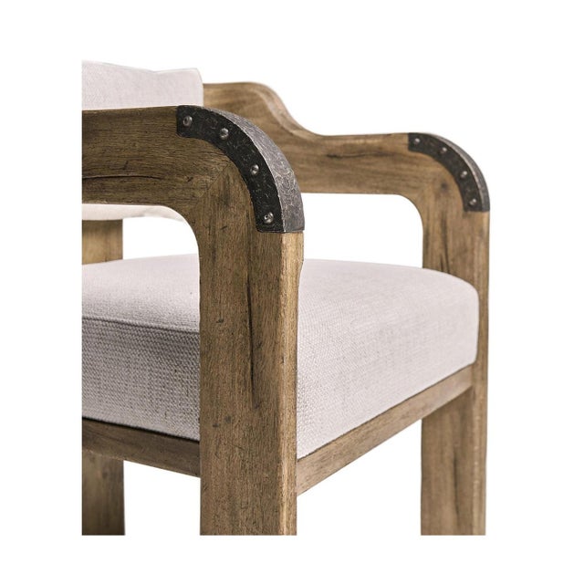 Brown Contemporary Rustic Wood Armchair with Upholstered Seat For Sale - Image 8 of 12