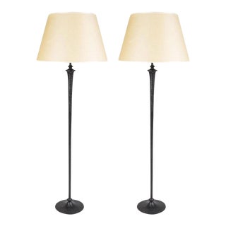 1980s Solid Bronze Modern Giacometti Style Standing Floor Lamp - a Pair For Sale