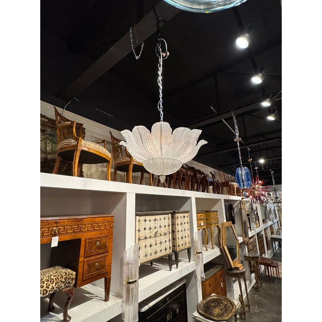 Modern Murano Frost Glass Leaf Flush Mount Chandelier For Sale - Image 3 of 7