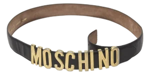 Vintage Moschino Black Leather and Gold Lettered Belt