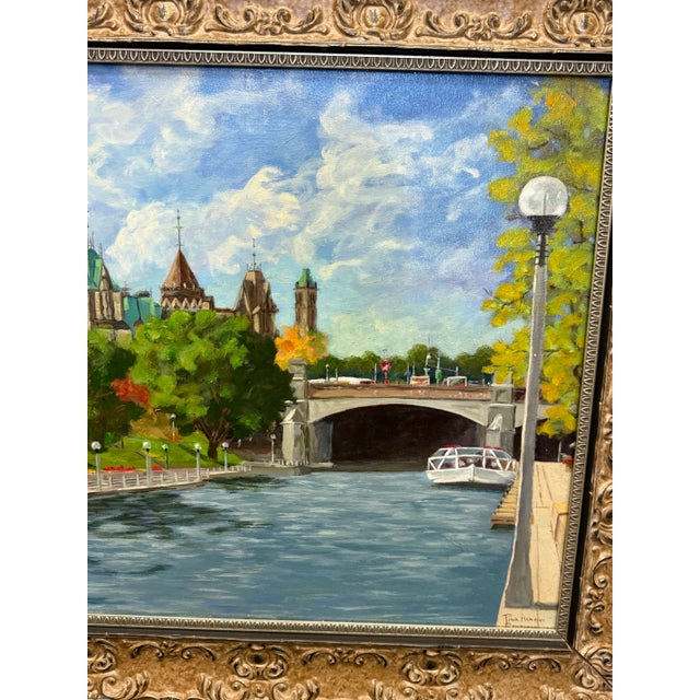 Contemporary Vintage Large Cityscape Painting of Ottawa by Pina Manoni-Rennick For Sale - Image 3 of 11