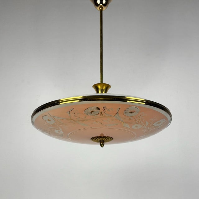 Mid-Century Modern Mid-Century UFO Pendant Light in BRass and Glass by Pietro Chiesa for Fontana Arte, Italy, 1950s For Sale - Image 3 of 10