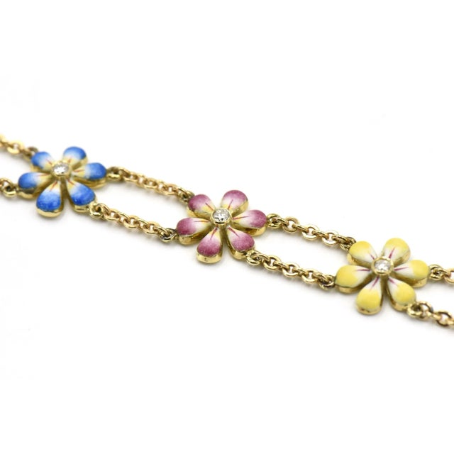 Modern Daisy Enamel and Diamond Gold Flower Bracelet by Sandra J Sensations For Sale - Image 3 of 9