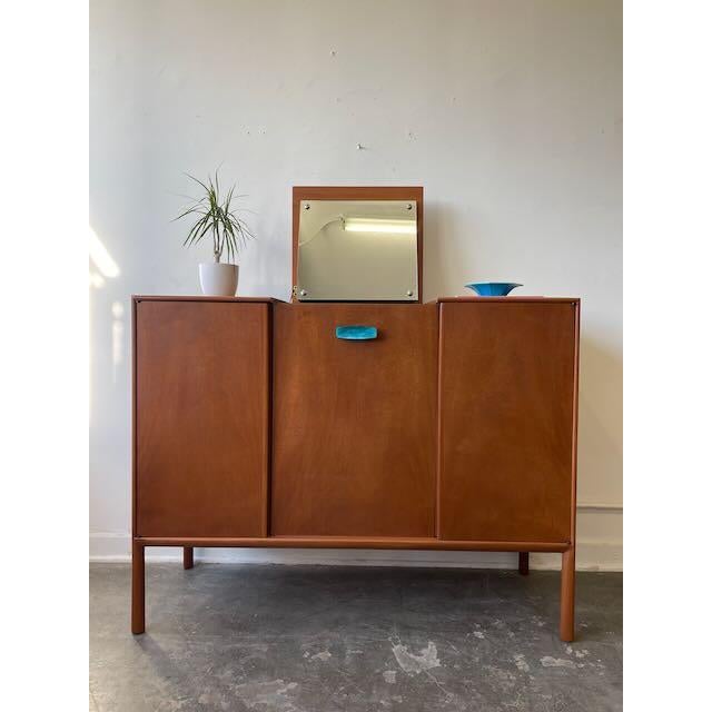 Made by Mt. Airy furniture and designed by Raymond Sobota. This architectural walnut set from the 1960s is incredibly...