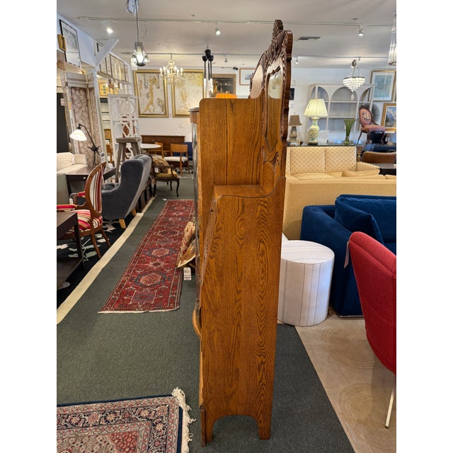 Victorian Carved Oak Wood Side by Side Secretary Desk & Bookcase, Antique For Sale - Image 9 of 12