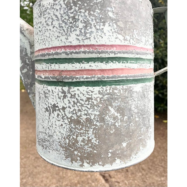Farmhouse 1940s Vintage Painted Striped Farmhouse Galvanized Garden Watering Can For Sale - Image 3 of 10