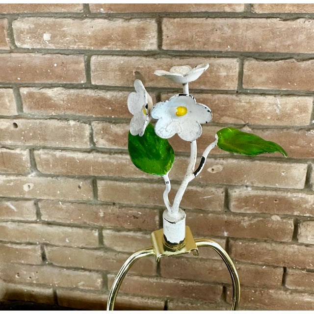 Pair of 1960s Italian Tole Floral Boutique Lamps For Sale - Image 4 of 12
