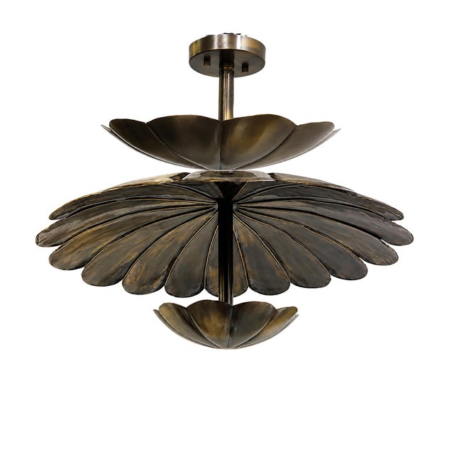 Handmade Brass Lotus Flush Mount Ceiling Light, Antique Floral Fixture For Sale - Image 10 of 12