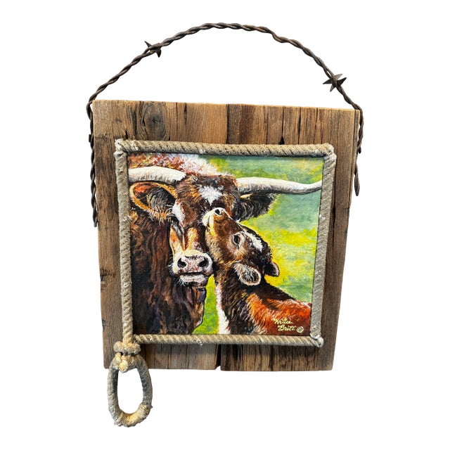 "Up Lifted" Original Acrylic Painting~ Willie Britt~ This Painting Captures an Intimate Exchange Between a Cow and Her Calf. For Sale