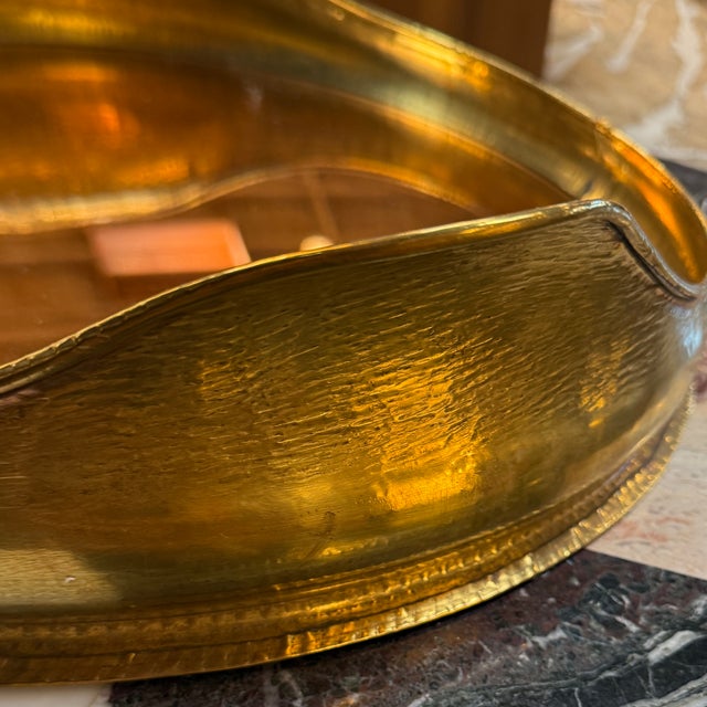 Metal Italian Oval Brass Tray With Mirror, Italy 70s For Sale - Image 7 of 8