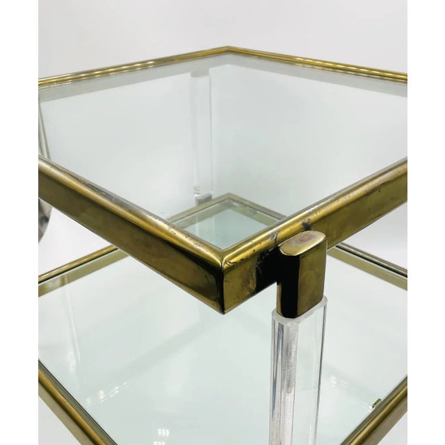 1960s Lucite, Brass & Glass 2 Tier Table by Charles Hollis Jones For Sale In Los Angeles - Image 6 of 13